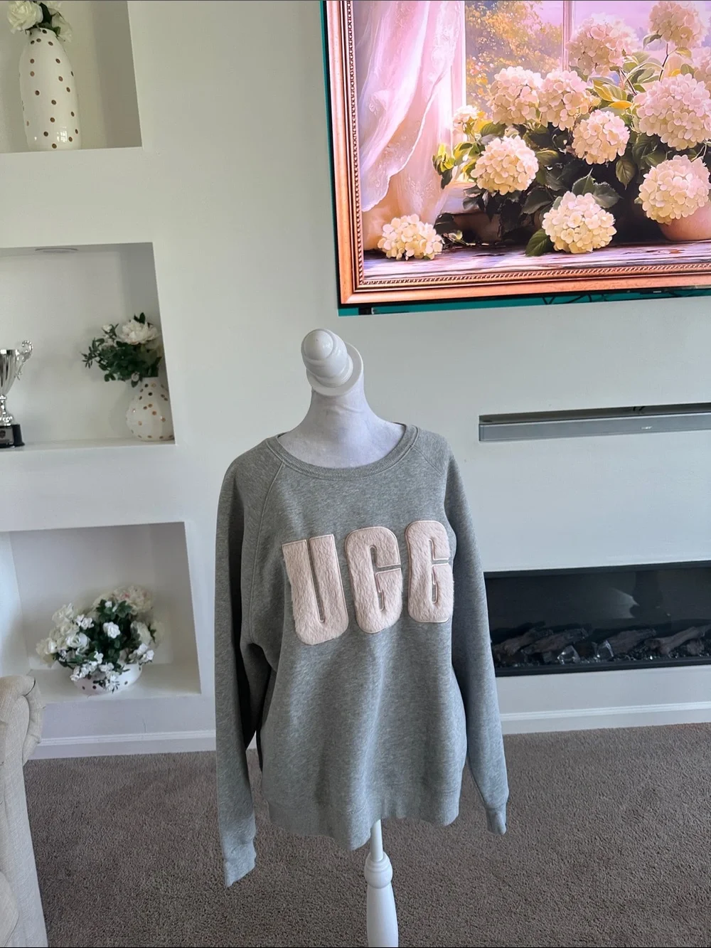 UGG Grey Crewneck Sweatshirt with Blush Appliqué Logo